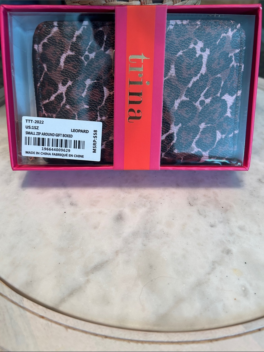 Trina Turk Leopard Print Small Zip Around Wallet in Brown and Black